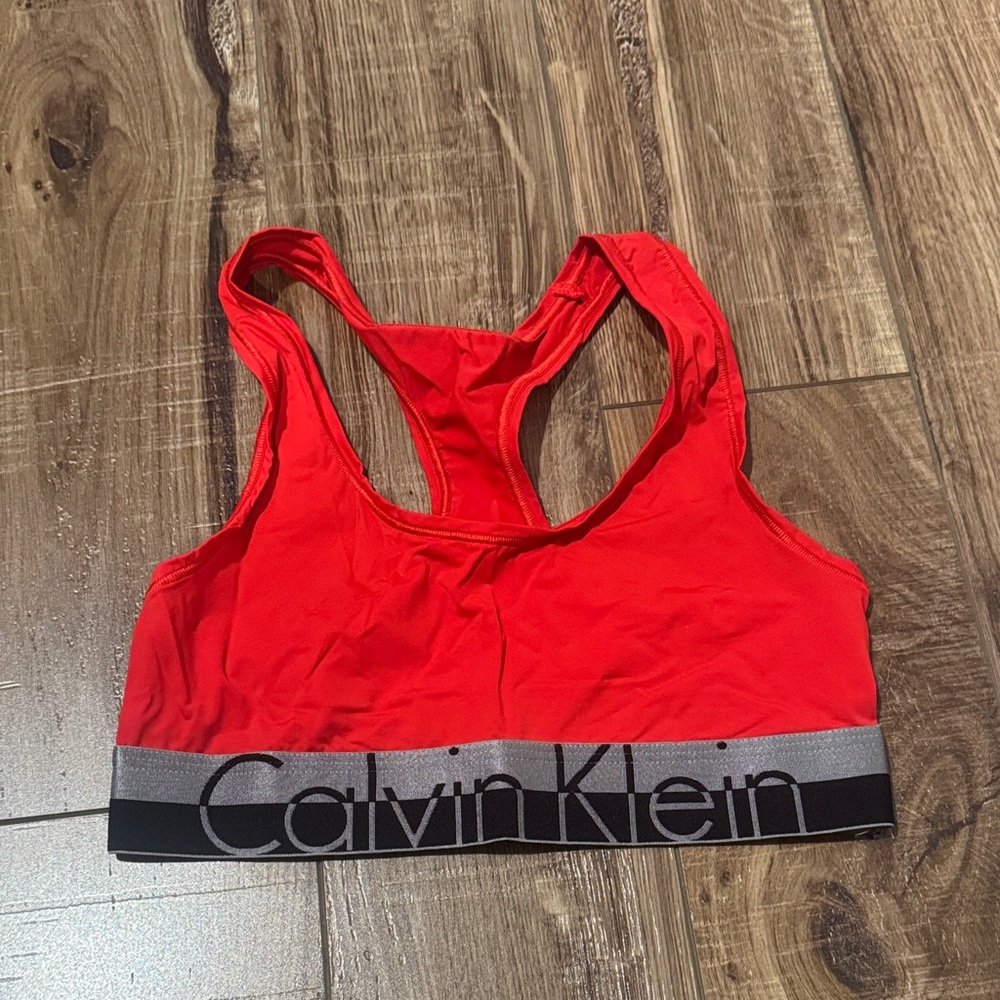 Calvin Klein Bold Red Sports Bra with Charcoal Band